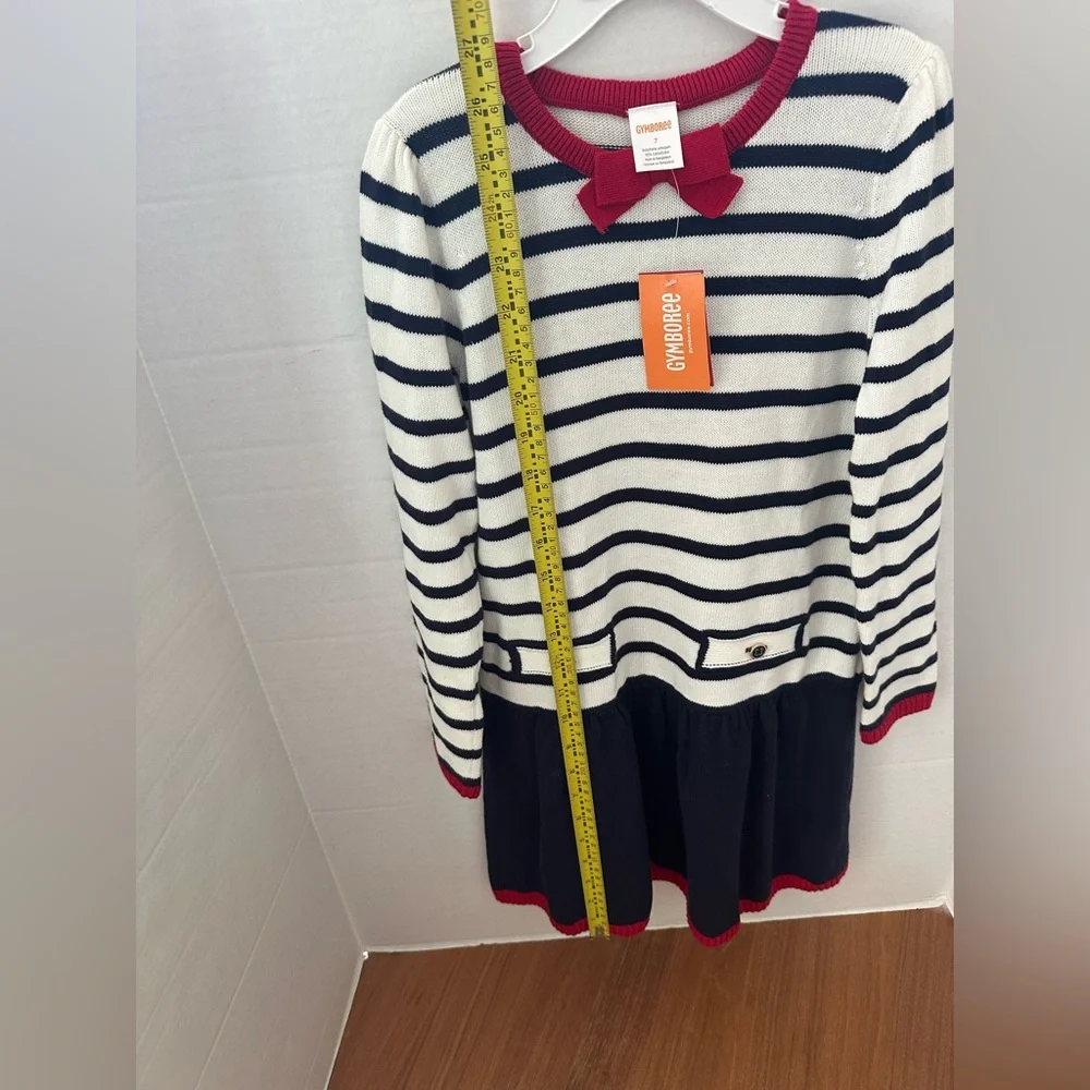 NWT GYMBOREE Red Navy White Striped Sz. 7 Long Sleeve Casual Cotton Dress!